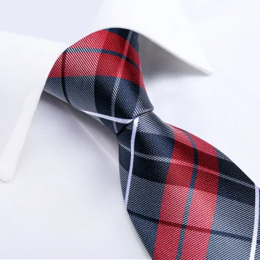Classic Plaid Check Red Blue White Striped Silk Ties For Men Business Wedding Men's Neck Tie Handkerchief Cufflinks Gift For Men 2