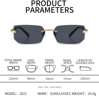 Rimless Sunglasses Rectangle Fashion Popular Women Men Shades Small Square Sun Glasses For Female male Summer Traveling Oculos 6