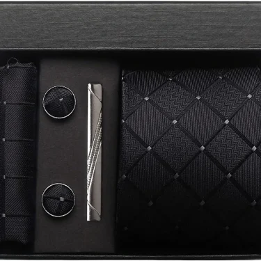 Luxury 8CM Men Silk Necktie Plaid&Check Ties Pocket Square Cufflink Tie Clip Gift box Set For Man Groom Formal Business Jacquard 2