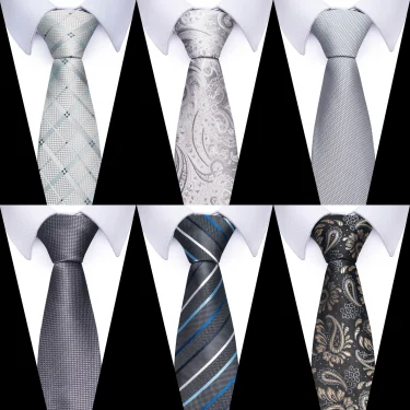 Brand Classic Grey Plaid 8 cm Silk Tie For Men Suit Accessories Wedding Gravatas Fit Workplace Birthday Gift 1