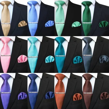 EASTEPIC 8 cm Classic Grey Twill Ties for Men in Business Suits Necktie Set Clip Handkerchief Men's Accessory Wedding Party 1