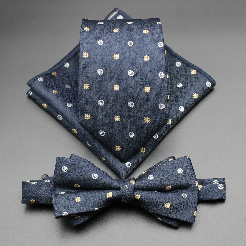 8CM Geometric Striped Necktie Set Red Blue Brown Floral Tie Pocket Squares for Man Birthday Gift Fit Party 4