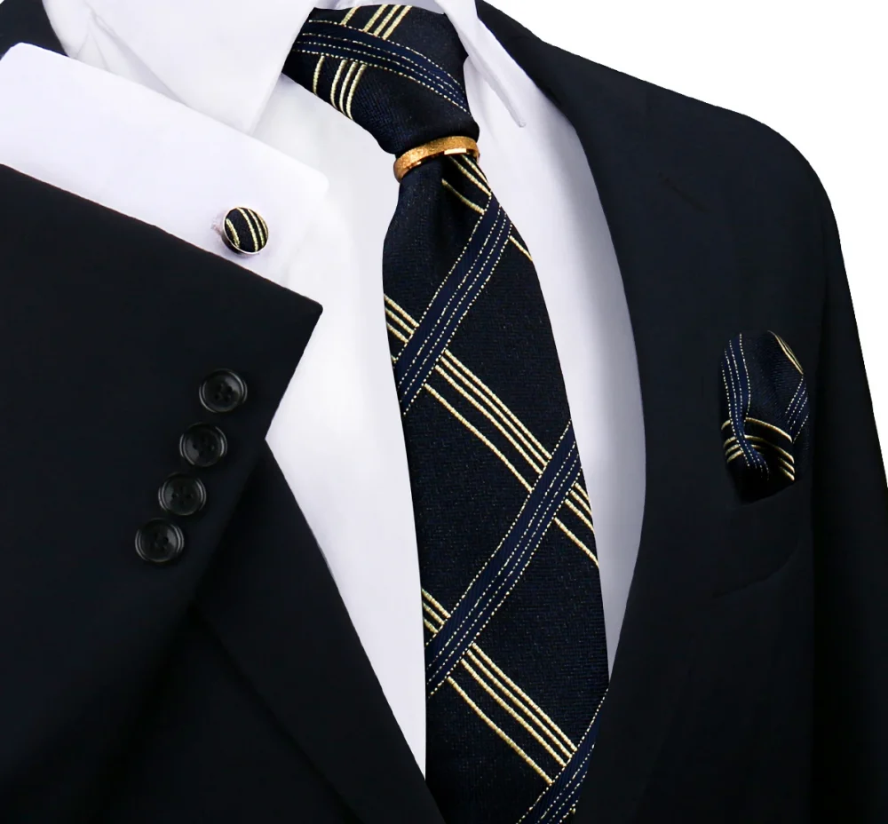 Luxury 100% Silk Tie For Mens Necktie Handkerchief Pocket Square Cufflink with Ring Brooch Set Wedding Business Ties Accessories 2