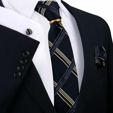 Luxury 100% Silk Tie For Mens Necktie Handkerchief Pocket Square Cufflink with Ring Brooch Set Wedding Business Ties Accessories 2
