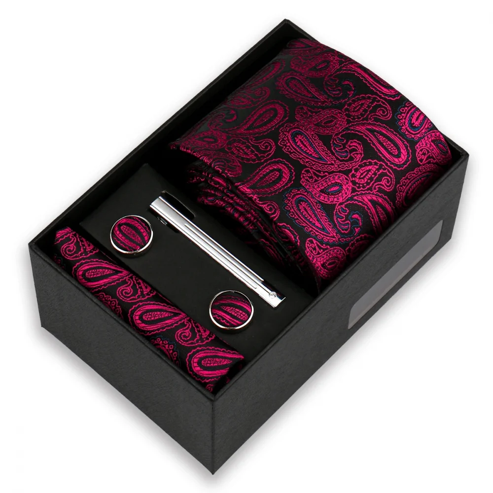Luxury Tie Set For Men Wedding Gift Box Business Party Fashion Men Tie Set Paisley Handchief Cufflink Tie-Clip Suit Gift For Man 4