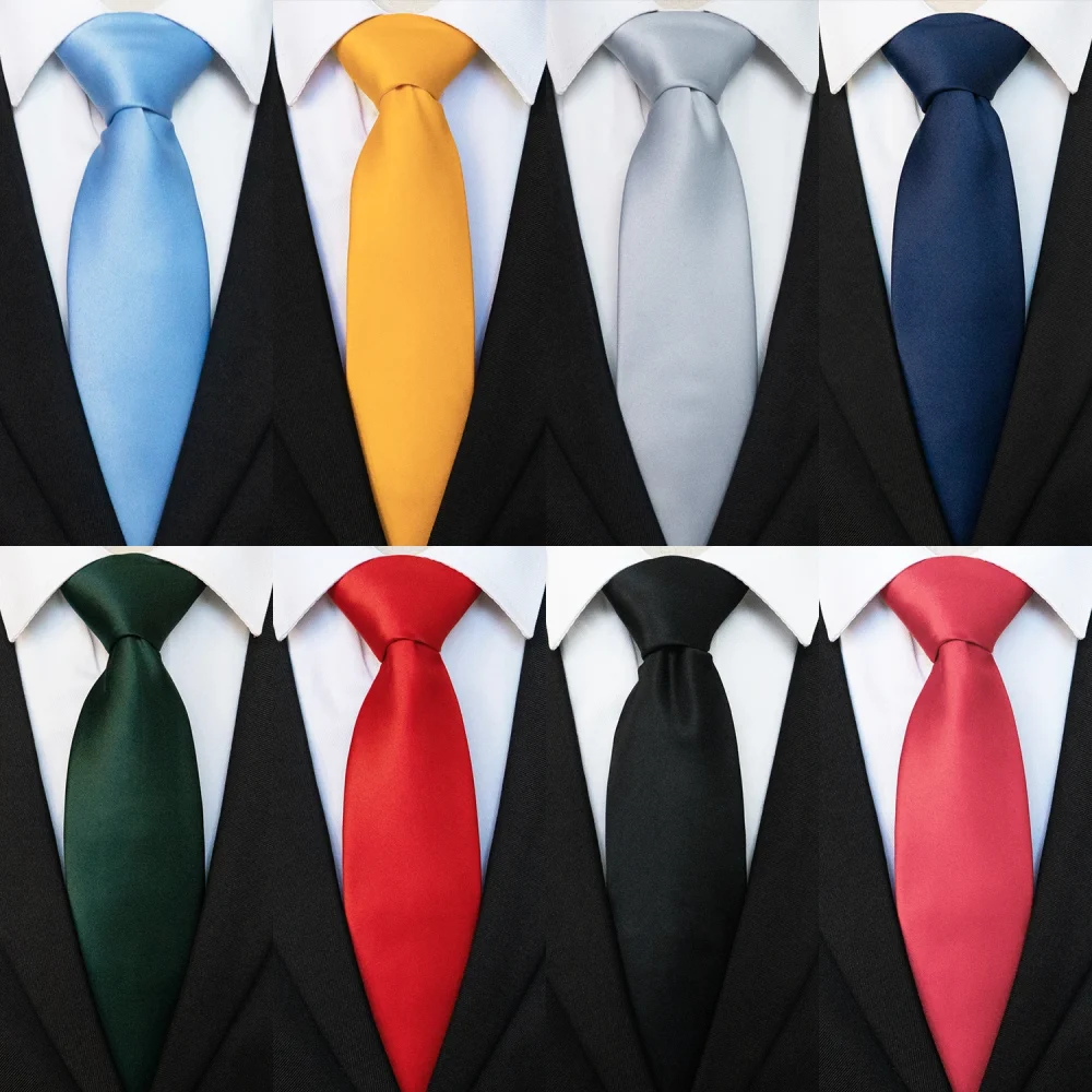 KAMBERFT Classic New 8cm ties Men's Solid Color Necktie pink Red yellow Satin Ties For Man Business Wedding Party Tie Gift 1