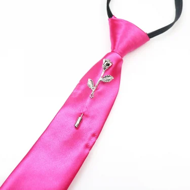 New Luxury 38cm Length Lazy-tie For Men Women Black Red Neckties With Flower Crown Brooches Chain Pins Clip Ties Wedding Cravat 2