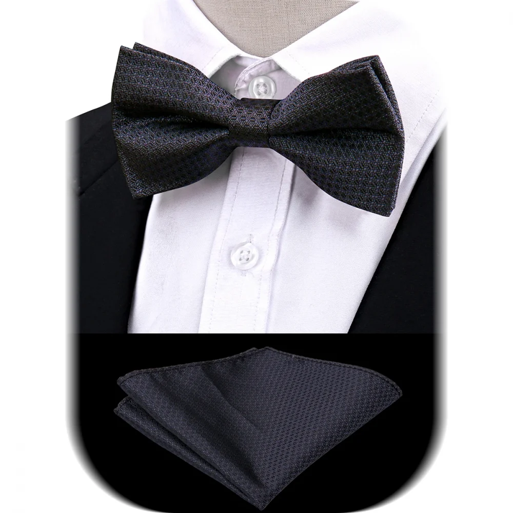 Bowtie Men Set Pocket Square Bow Tie Jacquare Paisley Floral Hanky For Man Black Butterfly Handkerchief Suit Pre-Tied Gifts 3