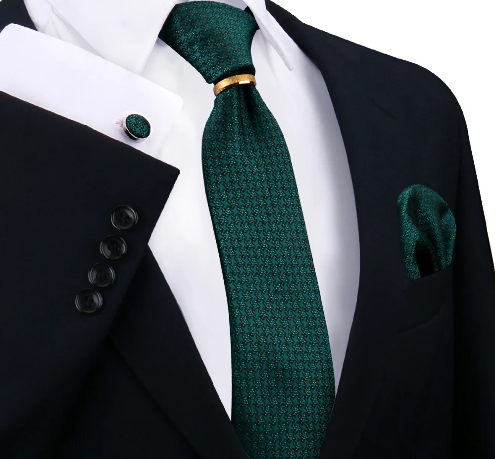Luxury 100% Silk Tie For Mens Necktie Handkerchief Pocket Square Cufflink with Ring Brooch Set Wedding Business Ties Accessories 4
