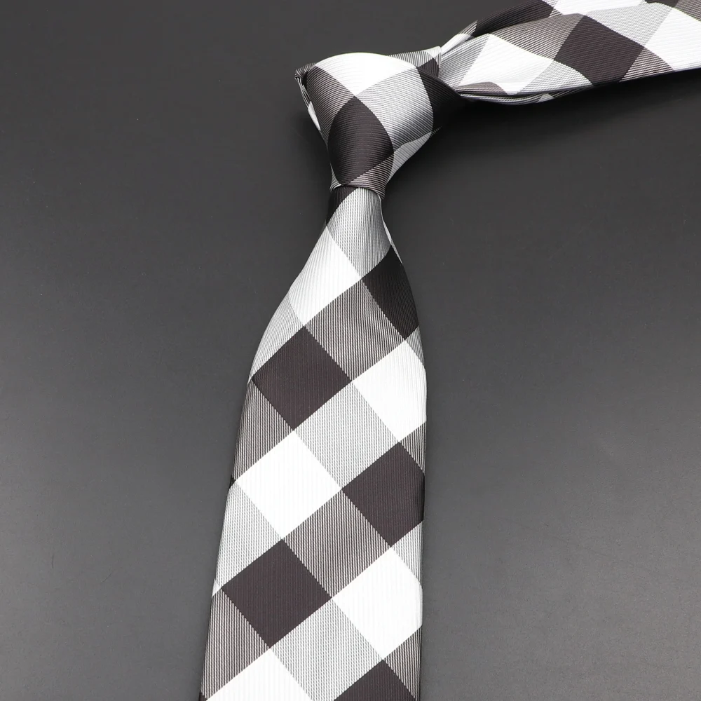 New Men's Classic Plaid Tie Luxury Stripe 8cm Jacquard Necktie All-Match Cravat For Business Wedding Party Daily Wear Accessory 4