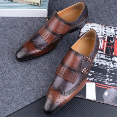 Luxury Men Formal Casual Shoes Party Business Office Suits Zapatos De Vestir Hombre Monk Strap Comfortable Casual Loafer Shoe 2