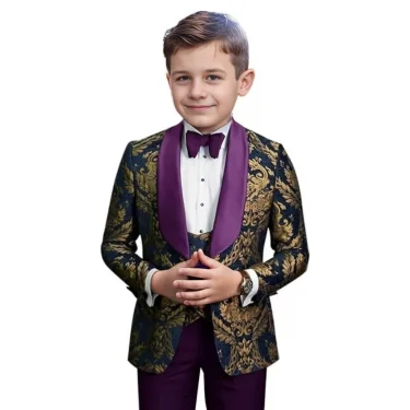 Fashionable Jacquard Kids Suits Set for Boys 3-16 Years 3 Pieces Blazer Vest Pants Tuxedos Set Formal Wedding Evening Parties 2
