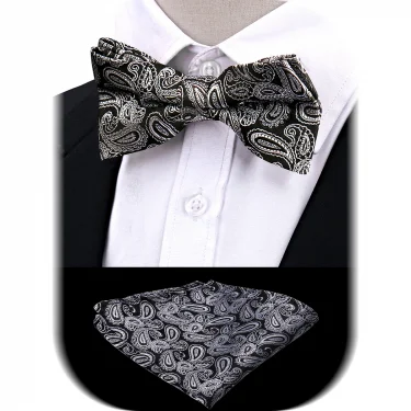 Bowtie Men Set Pocket Square Bow Tie Jacquare Paisley Floral Hanky For Man Black Butterfly Handkerchief Suit Pre-Tied Gifts 4