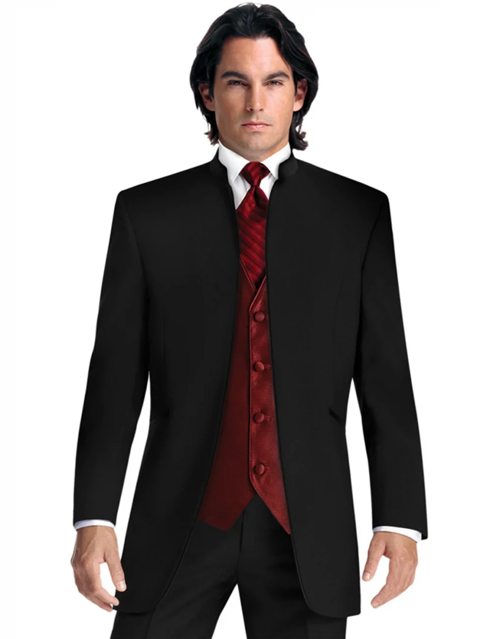Men's Pure Color Blazer Stand collar for Formal Dinner Jacket+vest+pants Groom Business Tuxedos men suits wedding prom suits 1