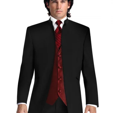 Men's Pure Color Blazer Stand collar for Formal Dinner Jacket+vest+pants Groom Business Tuxedos men suits wedding prom suits 1