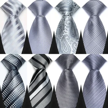 Luxury 8CM Mens Necktie Gray Sliver Color Dot Stripes Solid Tie For Man Groom Jacquard Woven Neck Tie For Business Wedding Party 1