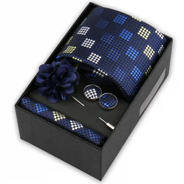 High Quality Tie Set Box Elegant Ties For Men Necktie Handchief Cufflinks Brooch 4Pcs Set Suit Accessories Business Wedding Gift 4