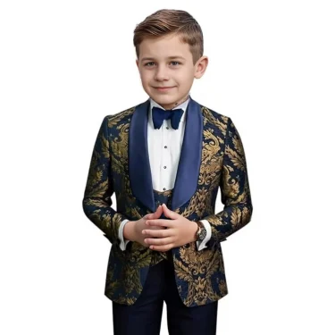 Fashionable Jacquard Kids Suits Set for Boys 3-16 Years 3 Pieces Blazer Vest Pants Tuxedos Set Formal Wedding Evening Parties 3