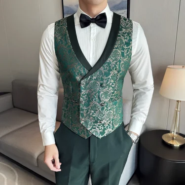 Spring 2025 Men's British Style Business Casual Three-Piece Suit Vest Trousers High-Density Jacquard Wedding Dress 4