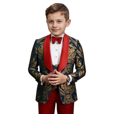 Fashionable Jacquard Kids Suits Set for Boys 3-16 Years 3 Pieces Blazer Vest Pants Tuxedos Set Formal Wedding Evening Parties 6