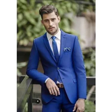 Blue Men Suits High Quality 2024 Slim Fit Casual Single Breasted Notch Lapel Blazer Flat Business Office 2 Piece Jacket Pants 3