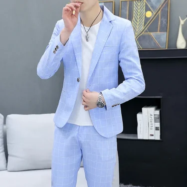 Korean Slim Fit Two-Piece Suit Set Casual Trendy British Style Spring Autumn Handsome Coat with Trousers Hair Stylist Fashion 2