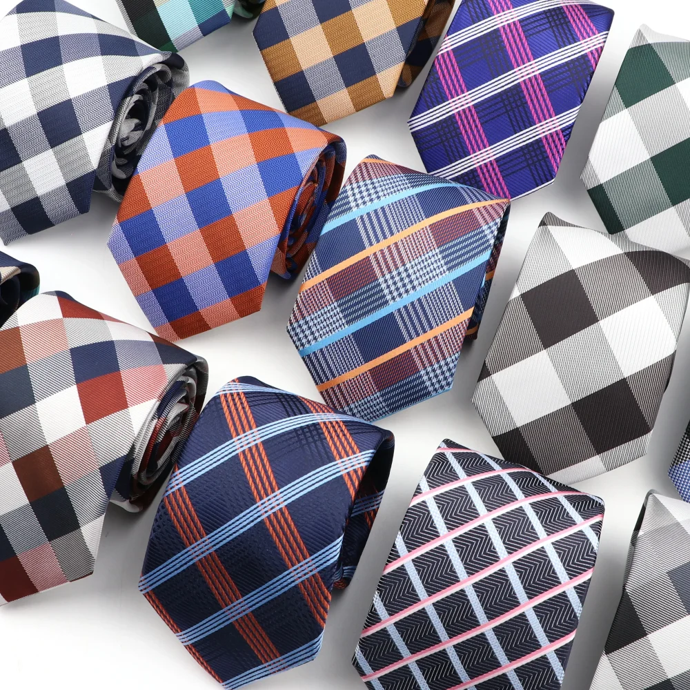 New Men's Classic Plaid Tie Luxury Stripe 8cm Jacquard Necktie All-Match Cravat For Business Wedding Party Daily Wear Accessory 1