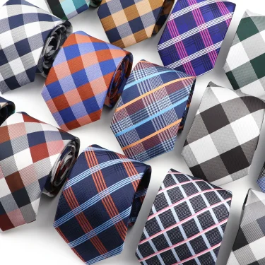 New Men's Classic Plaid Tie Luxury Stripe 8cm Jacquard Necktie All-Match Cravat For Business Wedding Party Daily Wear Accessory 1
