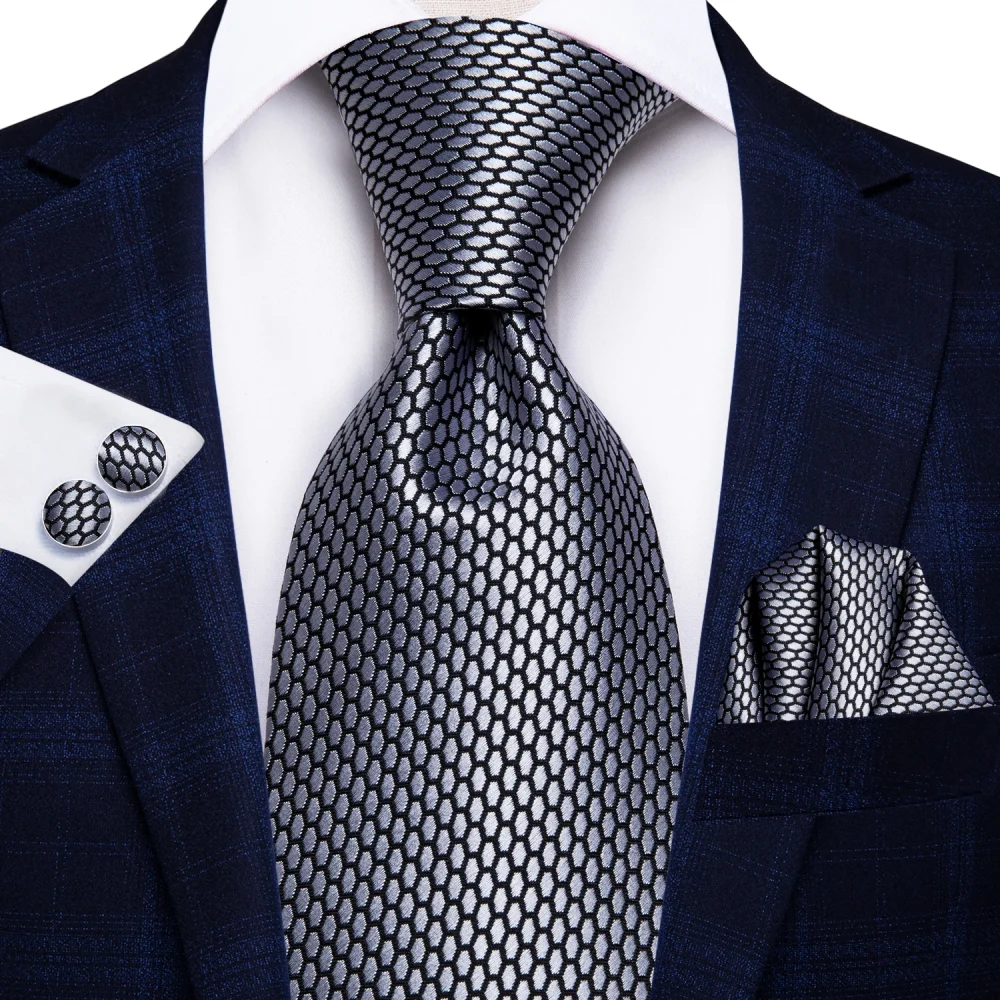 Hi-Tie Blue Business Solid 100% Silk Men's Tie NeckTie 8.5cm Ties for Men Formal Luxury Wedding High Quality Gravata 4