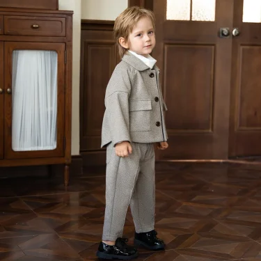 Children Blazers Set Fall Winter Thick Casual British Style Boys Suits for Weddings Gray Piano Performance Costume 2 To 12 Years 3