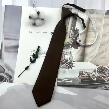 Trendy JK Ties College Student Shirt Suit Neckwear Solid Brown Neckties For Men Women Lazy-tie Bachelor's Uniform Short Neck Tie 4