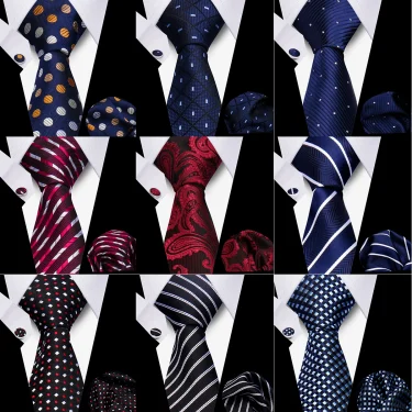 Elegant Ties For Men Gift Fashion Men Tie Set Striped Luxury Necktie Handchief Cufflinks 3 Pcs Business Wedding Suit Accessories 2