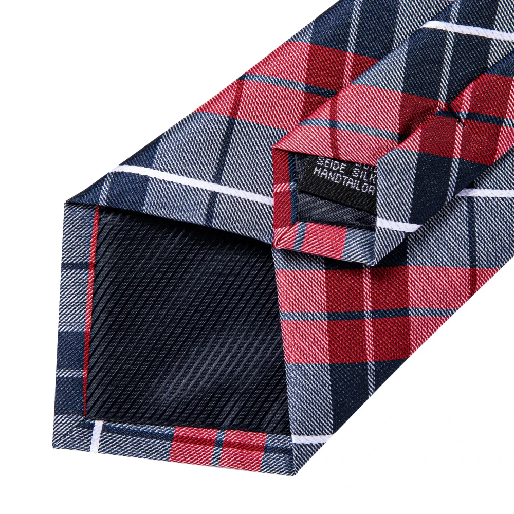 Classic Plaid Check Red Blue White Striped Silk Ties For Men Business Wedding Men's Neck Tie Handkerchief Cufflinks Gift For Men 5