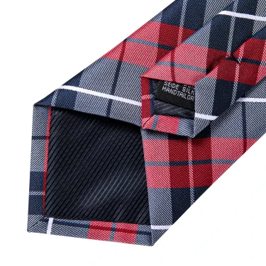 Classic Plaid Check Red Blue White Striped Silk Ties For Men Business Wedding Men's Neck Tie Handkerchief Cufflinks Gift For Men 5