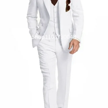 3 PiecesFashion Solid Men Wedding Suits Slim Fit Peak Lapel Blazer Vest Pants Formal Business Wear Groom Tuxedos Costume Homme 2