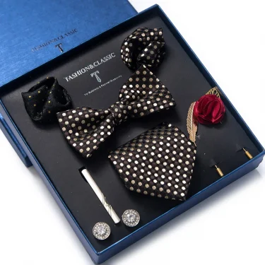 Top Grade Tie For Men Blue Paisley Tie Pocket Squares Cufflink Brooch Set Necktie Box Wedding Accessories Valentine's Day Gifts 3