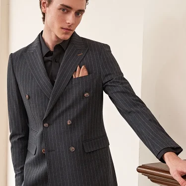 Wedding Groom Wear Suits Set Grey Stripe Double Breasted Luxury Men Clothing Blazer Pant Business Man Office Formal Clothes 44 3
