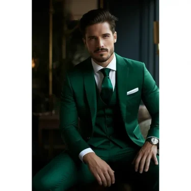 3 Piece Green Notch Lapel Single Breasted Suits for Men Formal Daily Casual Slim Business Outfits Elegant Groom Wedding Tuxedo 2