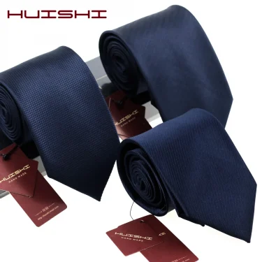 HUISHI 8CM Men's Solid Dark Blue Color Neck Tie 6cm Waterproof Jacquard Necktie Daily Wear Cravat Wedding Party For Men 1