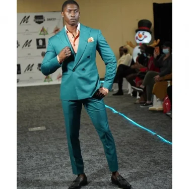 New Men's Suit 2 Pieces Blazer Pants Peaked Lapel One Button Formal Work Wear Blue Slim Fit Tailored Plus Size Costume Homme 2
