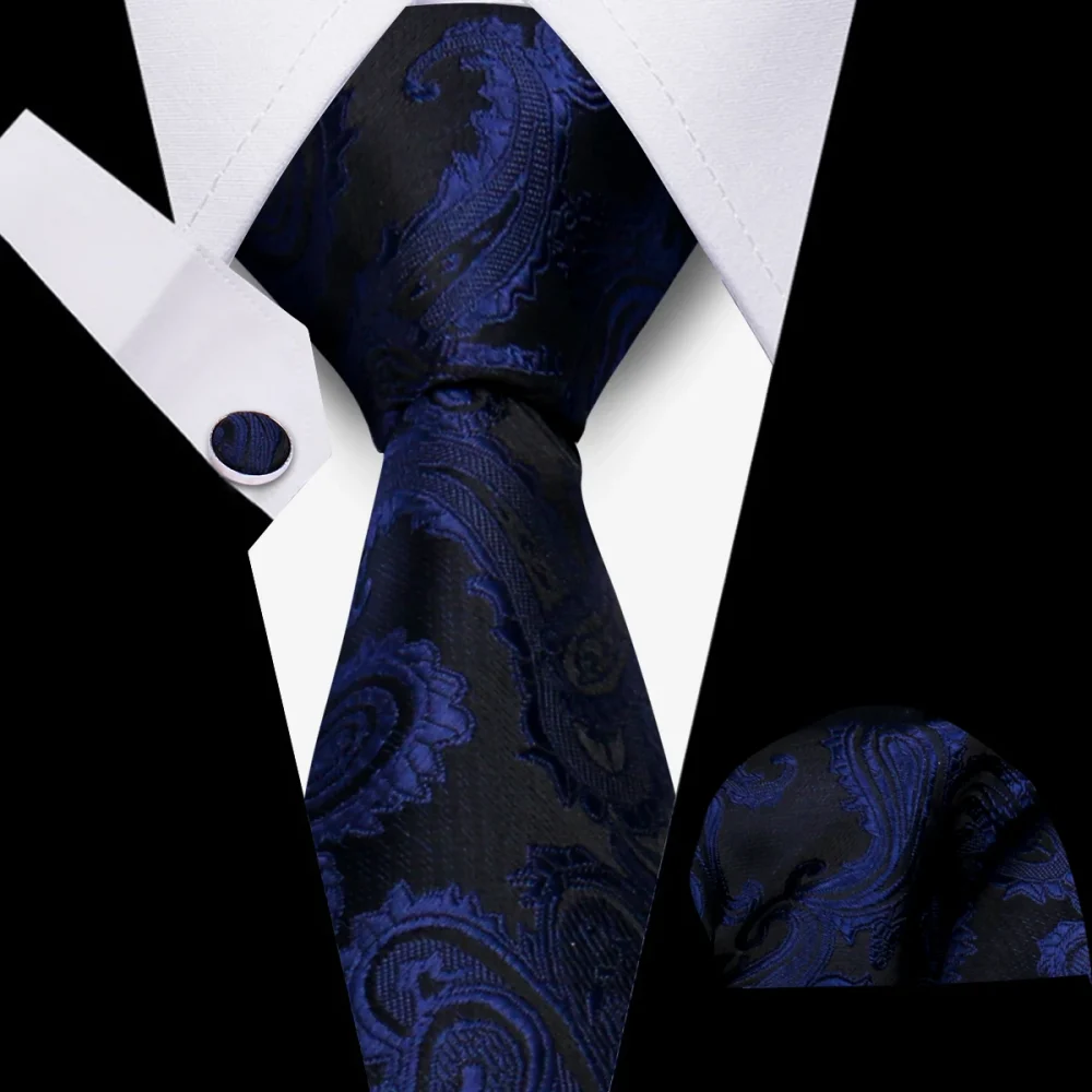 Elegant Ties For Men Gift Fashion Men Tie Set Striped Luxury Necktie Handchief Cufflinks 3 Pcs Business Wedding Suit Accessories 6