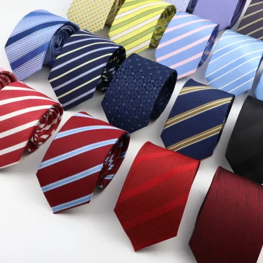 New Men's Tie Classic Red Blue Black Solid Color Stripe 7cm Jacquard Necktie Daily Wear Business Formal Wedding Tie Gift For Men 1