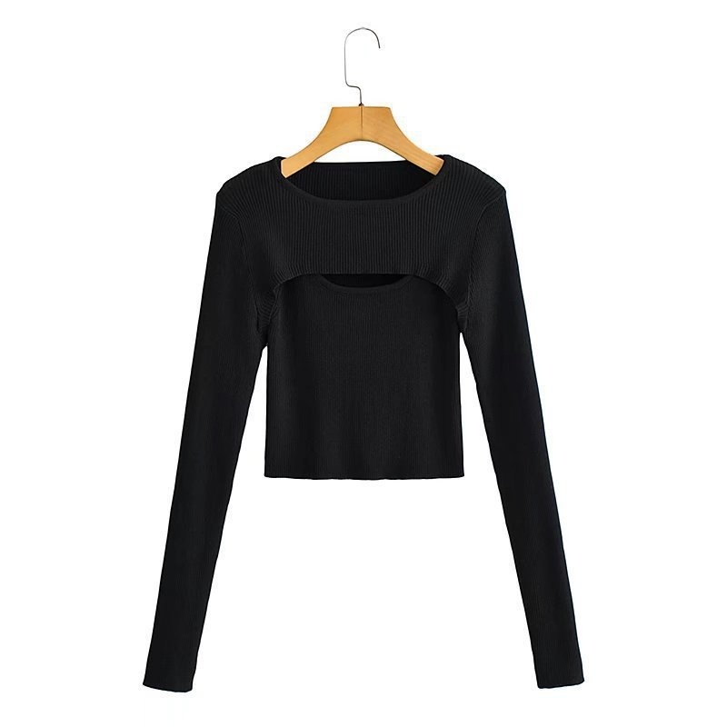 Women's Solid Color Versatile Slim Layering Short Long Sleeve Knit Sweater - Image 3