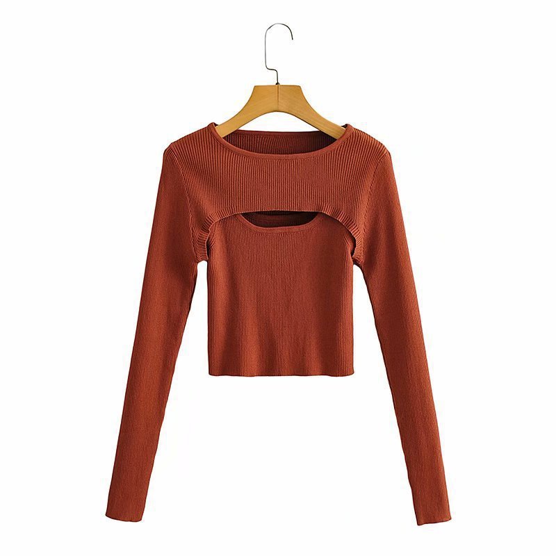 Women's Solid Color Versatile Slim Layering Short Long Sleeve Knit Sweater - Image 4