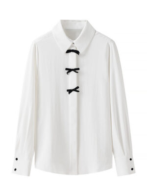 Women's Fashion Bow Decorated Long Sleeve Shirt
