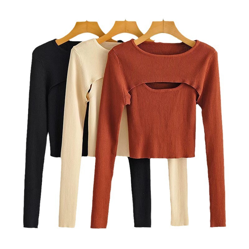 Women's Solid Color Versatile Slim Layering Short Long Sleeve Knit Sweater - Image 6