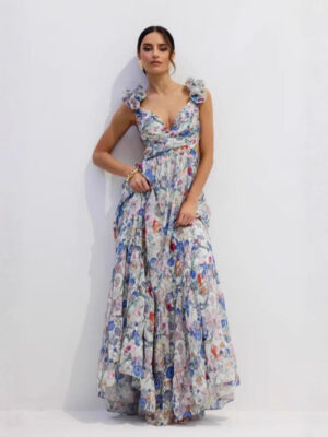 Printed Strapless Off-shoulder One-shoulder Tie-waist Ruffle Dress