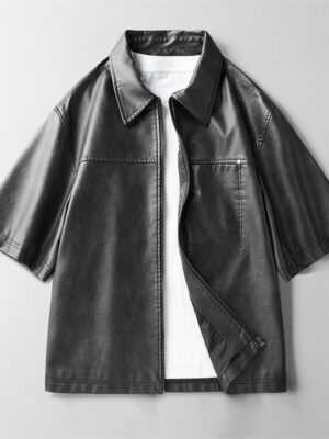 High Street Ins Style Leather Coat Short Sleeve Jacket