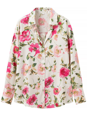 Women's Casual Vacation Style Loose Floral Print Silk Texture Shirt