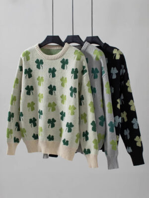 Drizzle Clover Jacquard Pullover Women's Sweater